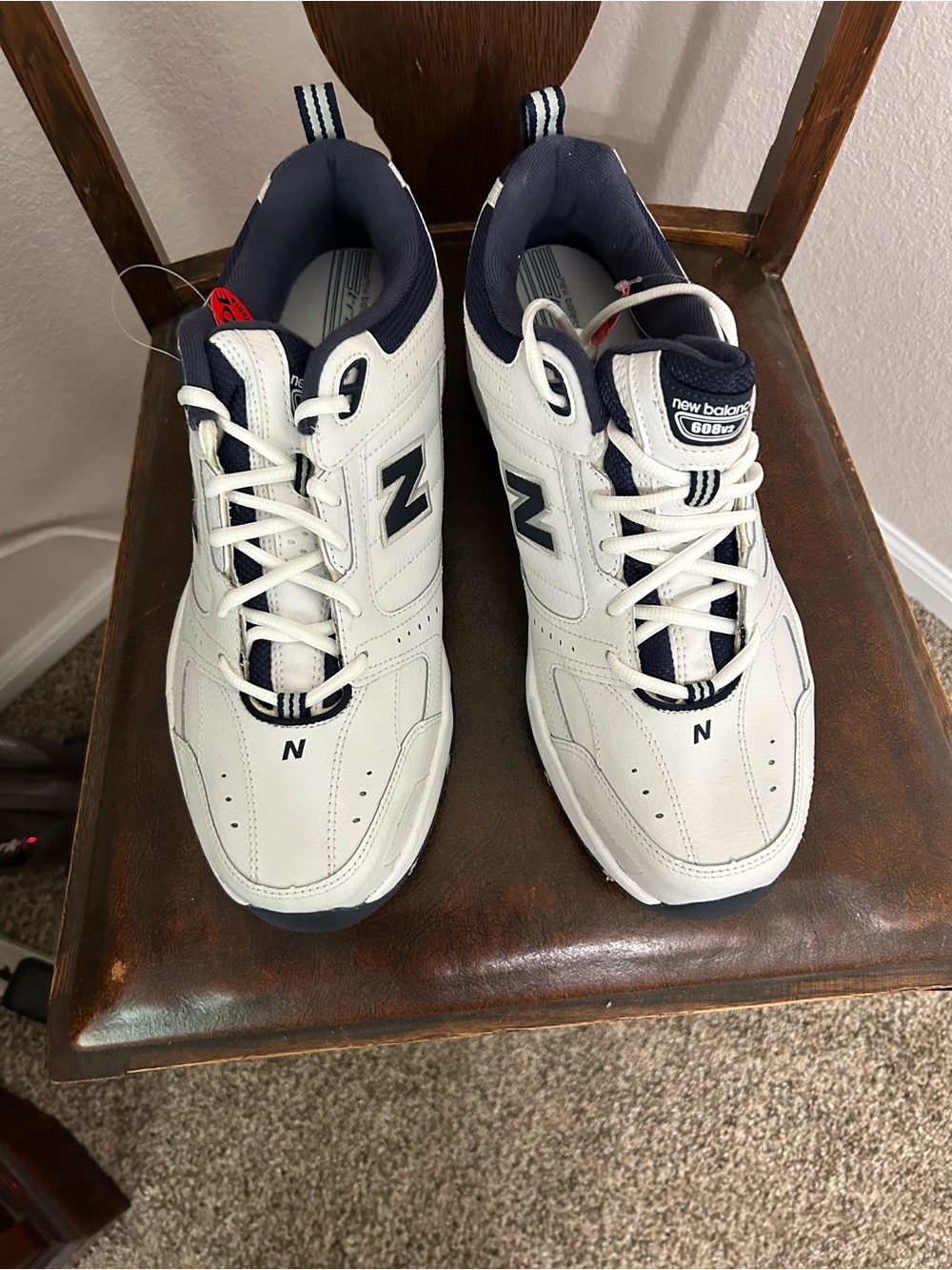 New Balance Men’s White and Navy Classic Leather Sneakers